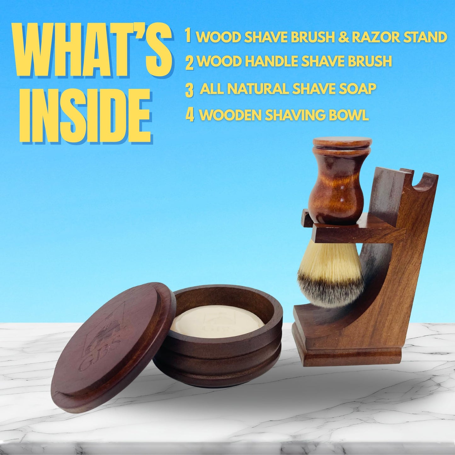 G.B.S GENTS Men's Wood Shaving Bowl & Shave Brush Set with Stand Beauty and Personal Care G.B.S