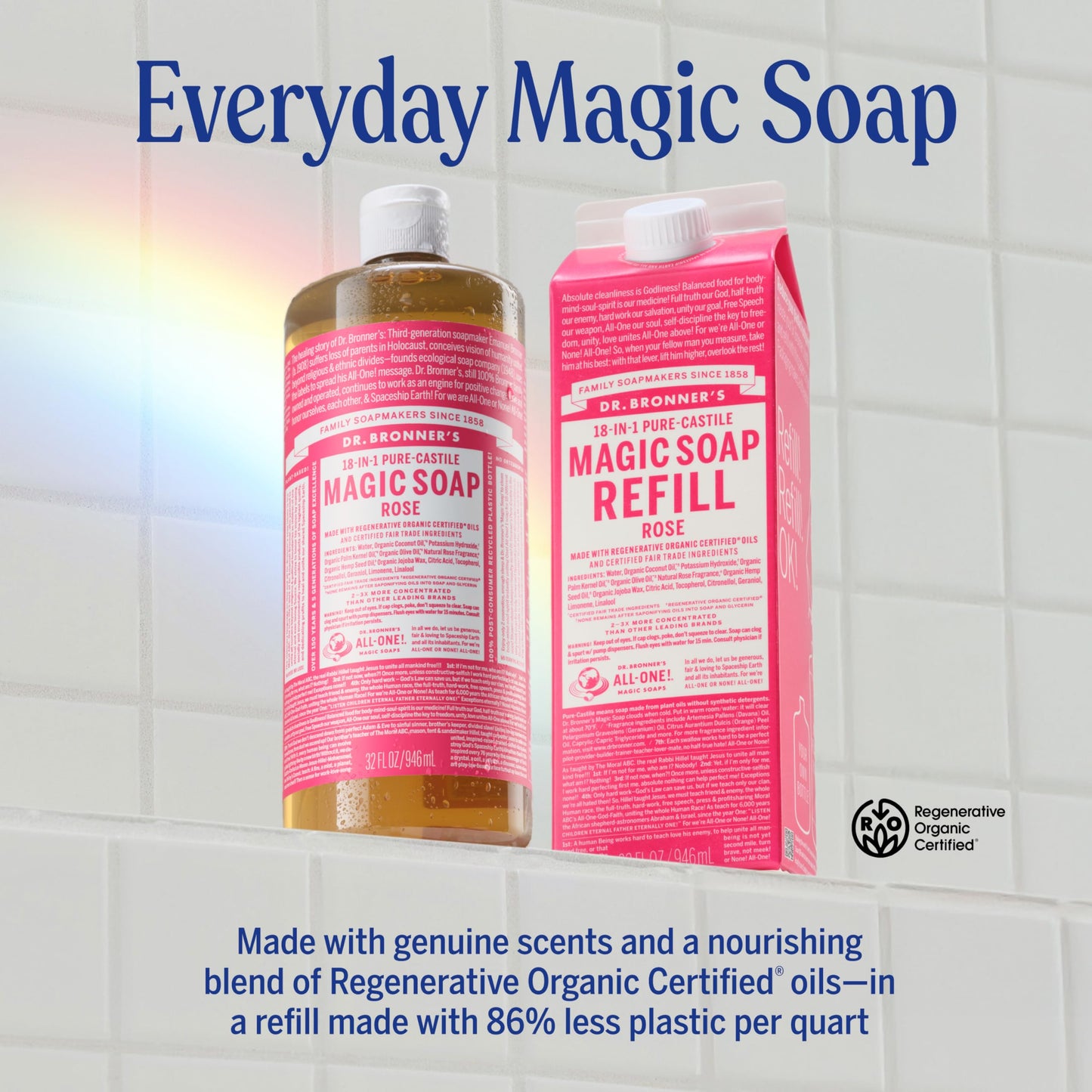 Dr. Bronner's Magic Soap-Pure-Castile Liquid Soap Refill (Rose 32 ounce, 1-Pack)-Regenerative Organic Certified Oils, For Body, Hair, Laundry, Pets Beauty & Personal Care Dr. Bronner's