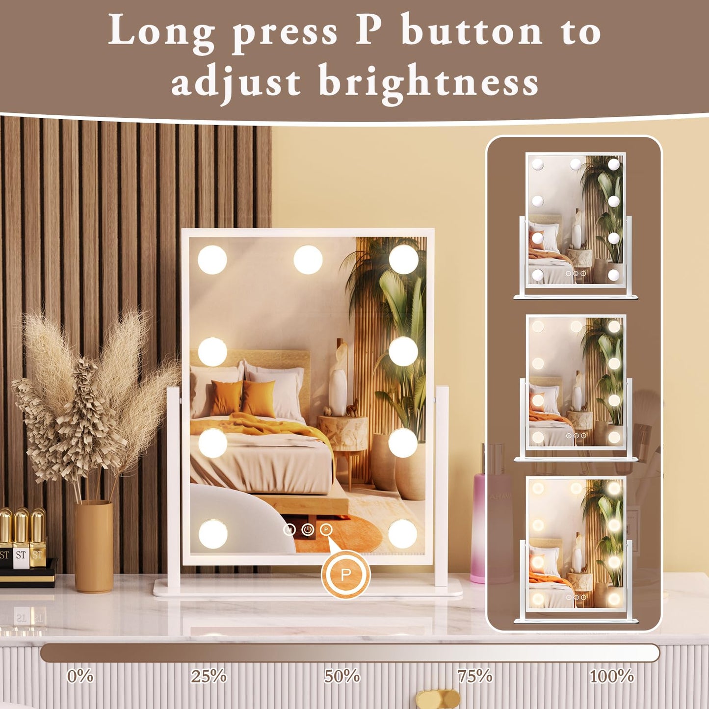 Dirket Vanity Mirror with Lights, Lighted Makeup Mirror Hollywood Makeup Mirror with 9 Dimmable Bulbs and 3 Color Lighting Modes, Smart Touch Control Beauty & Personal Care Dirket