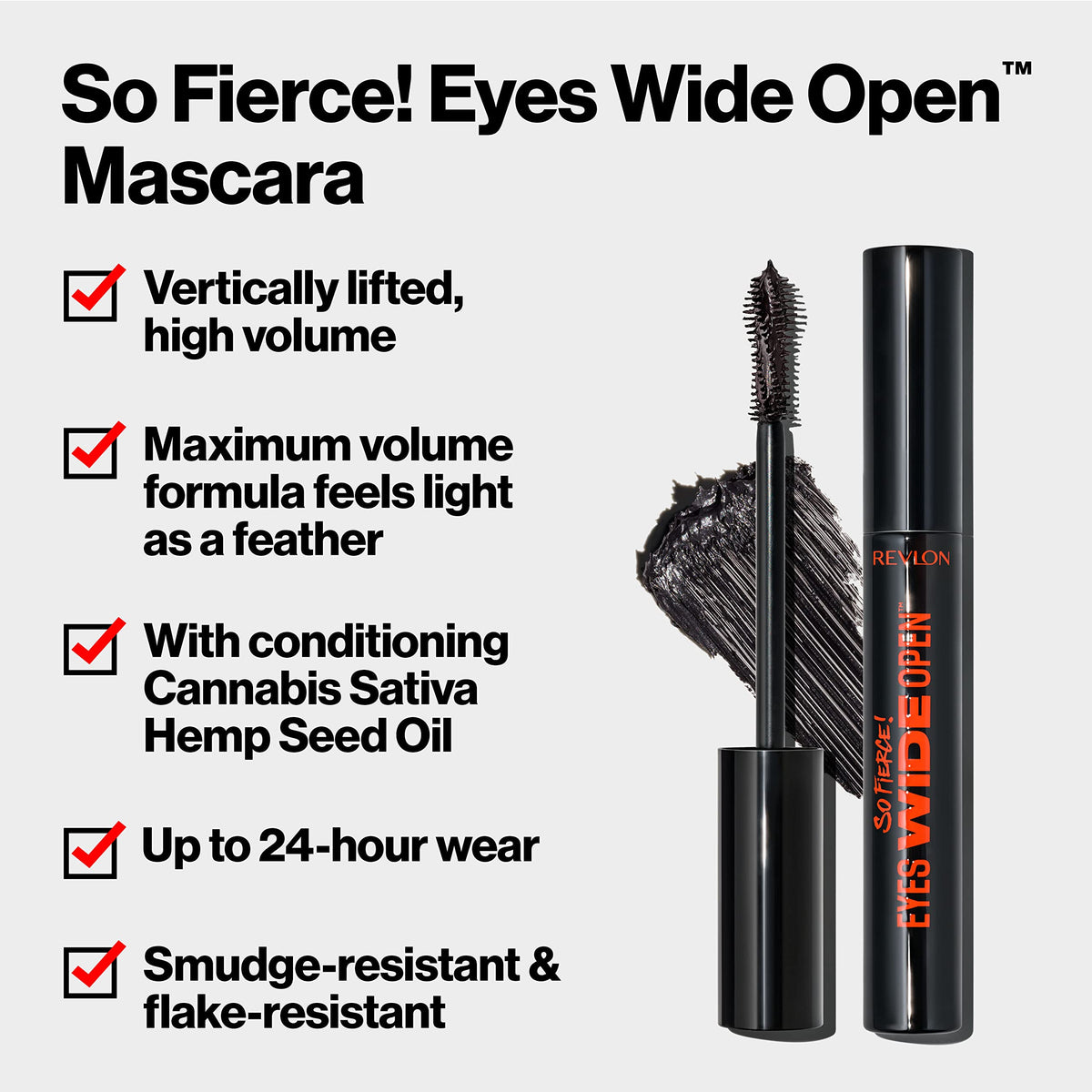 Revlon So Fierce Eyes Wide Open Mascara with Push-up Brush, For Volumizing & High Lifting Eyelashes, Smudge-proof, Flake Resistant, 102 Black, 0.24… Beauty & Personal Care REVLON
