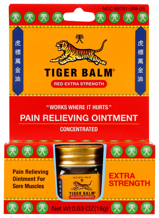 Tiger Balm Red Extra Strength Rub Balm, Alcohol Free, Cruelty Free, 0.63 Ounce (Pack of 6) Beauty and Personal Care Tiger Balm