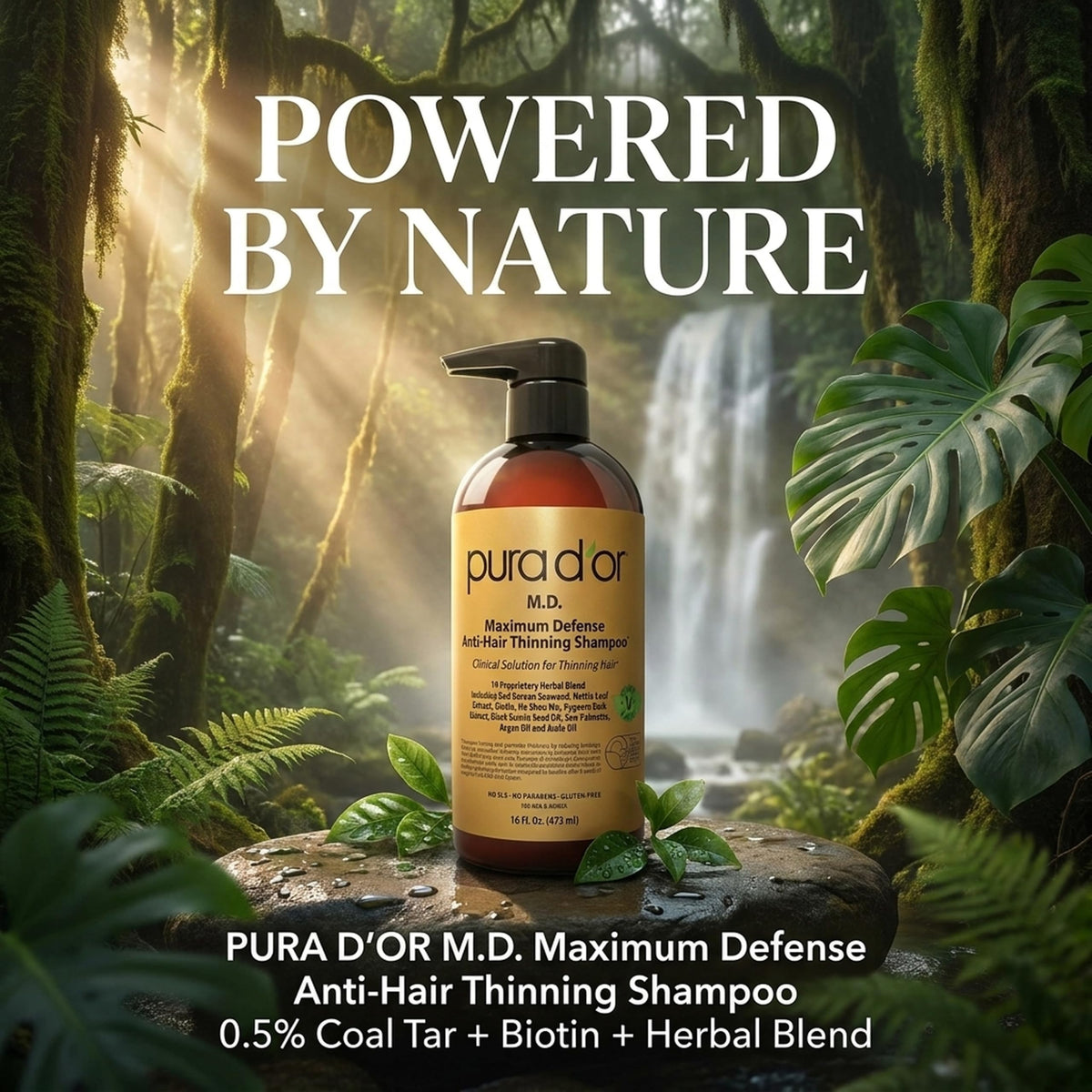 PURA D'OR M.D. Maximum Defense Shampoo for Thinning, Dry Itchy Scalp, 16oz