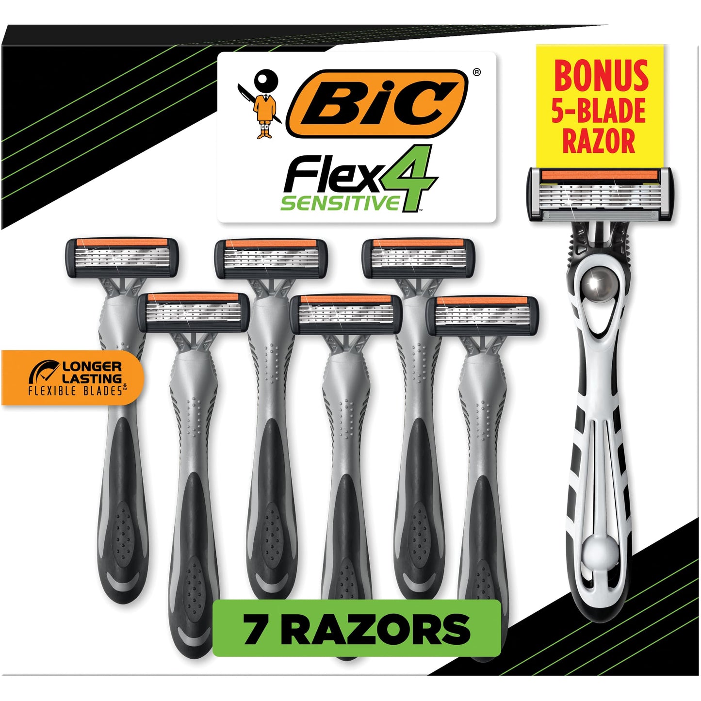 BIC Flex 4 Sensitive Titanium Men's Disposable Razors With 4 Blades with Bonus BIC Flex 5 Disposable Razor, 8 Razors Total Beauty and Personal Care BIC