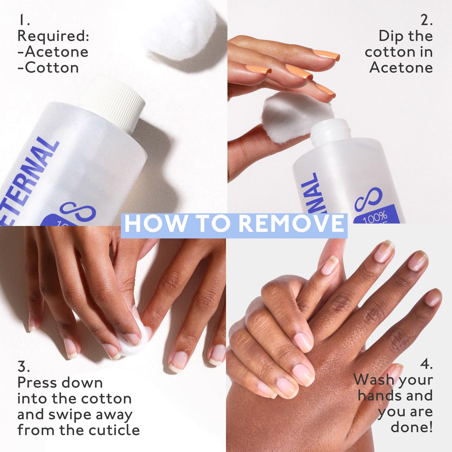 Eternal 100% Pure Acetone- Acetona pura - Quick Professional Ultra-Powerful Nail Polish Remover for Natural, Gel, Acrylic, Shellac Nails and Dark Beauty & Personal Care Eternal