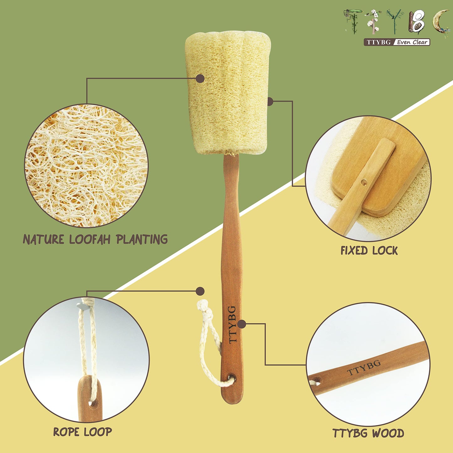 Natural Exfoliating Loofah Luffa Loofa Back Sponge Scrubber Brush with Long Wooden Handle Stick Holder Body Shower Bath Spa Pack of 1 Beauty & Personal Care TTYBG