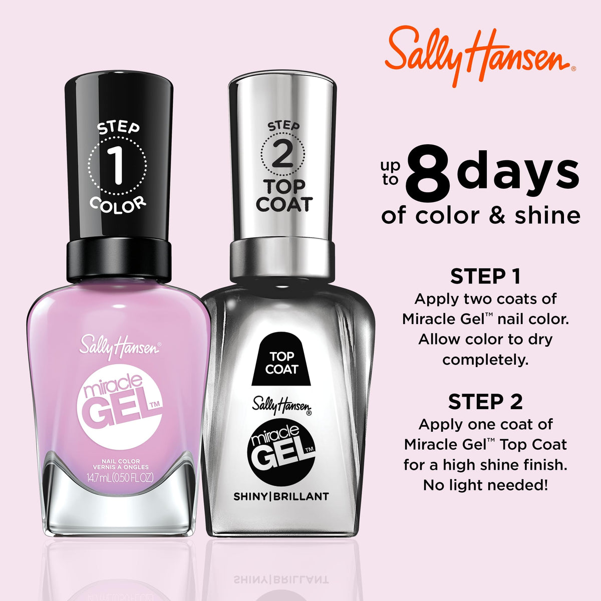 Sally Hansen Miracle Gel Salon Quality Nail Polish | Gel-Like Formula, Two-Step System, No UV Light Needed, Long Lasting | Opaque, Glossy | 534