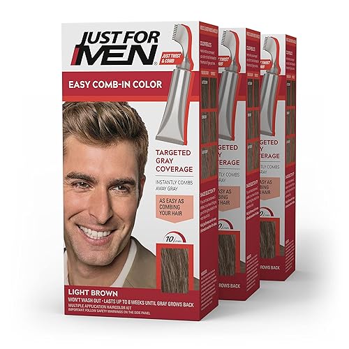 Just For Men Easy Comb-In Color Mens Hair Dye, Easy No Mix Application with Comb Applicator - Light Brown, A-25, Pack of 3 Beauty & Personal Care Just for Men