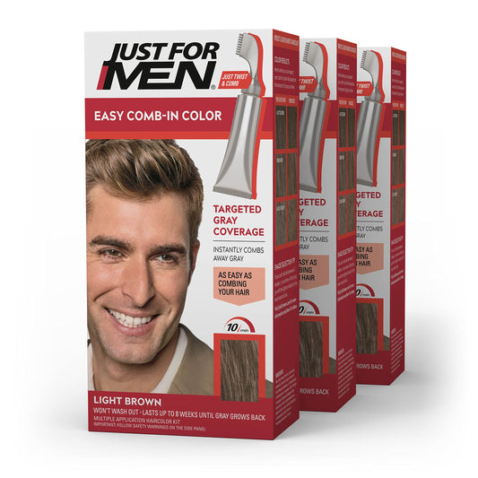 Just For Men Easy Comb-In Color Mens Hair Dye, Easy No Mix Application with Comb Applicator - Light Brown, A-25, Pack of 3 Beauty & Personal Care Just for Men
