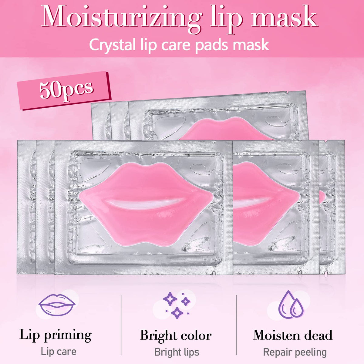 Kipeber 50PCS Lip Mask Sheet,Collagen Crystal Lip Masks,Pink Lip Care Pads Mask for Moisturizing Nourishing,Anti-Aging & Anti-Wrinkle,Lip Gel Patches Beauty & Personal Care Kipeber