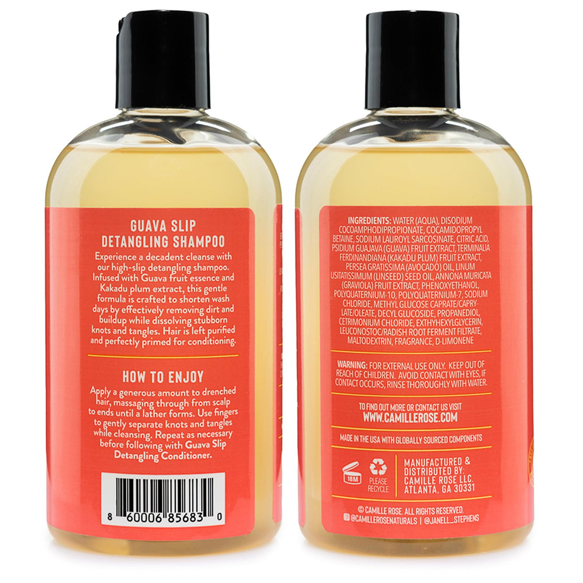 Camille Rose Shampoo, Guava Slip - Sulfate-Free Shampoo, Detangler for Textured, Coily, and Curly Hair, 12 Oz