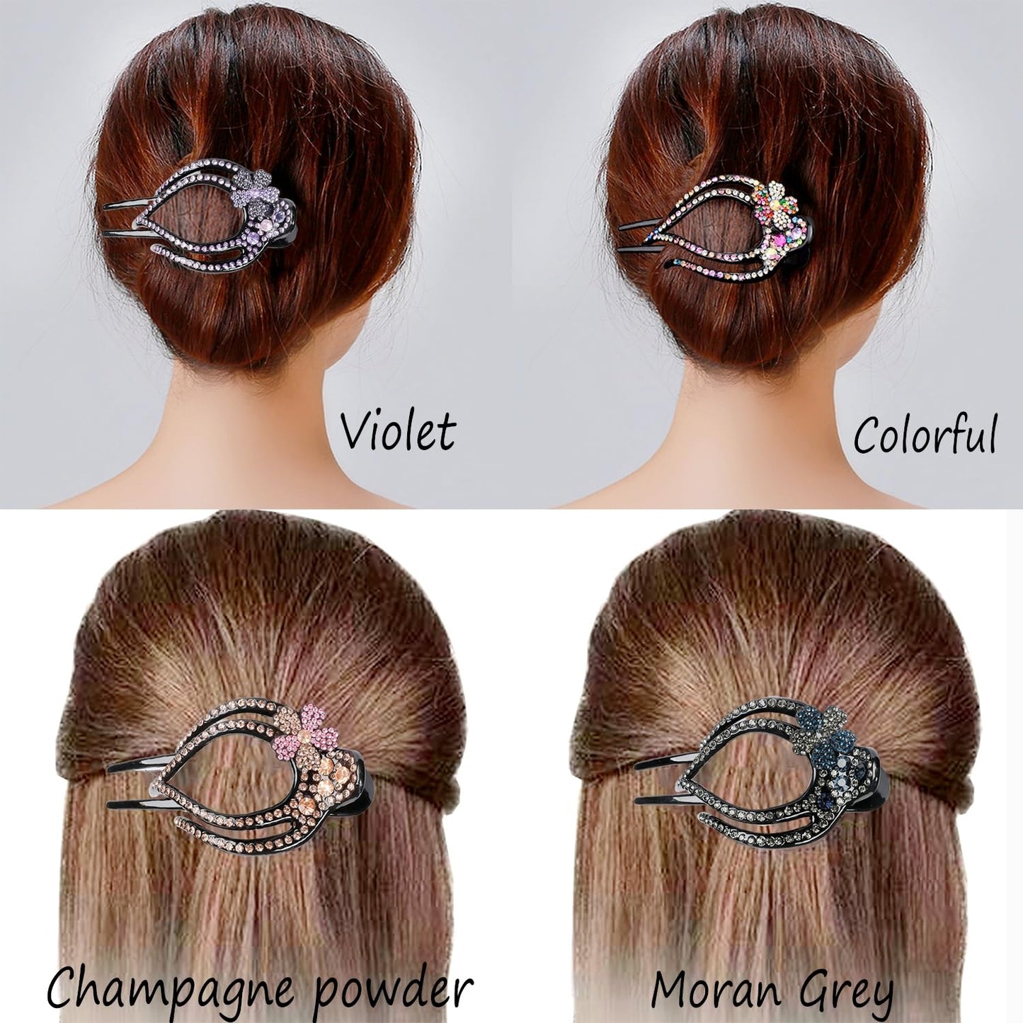 Yusier 4PCS Heart Style Ponytail Duckbill Clips with Headdresses for Women, Flower Rhinestone Barrettes Sparkly Prom Diamond Hair Clips (Plum Blossom) Beauty & Personal Care Yusier
