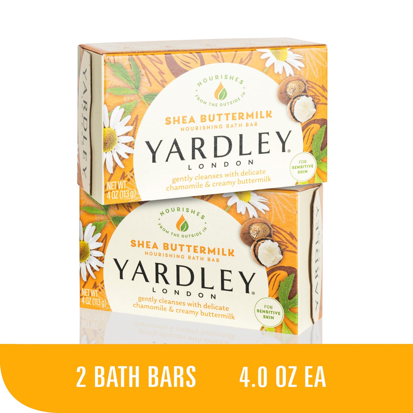 Yardley London Nourishing Bath Soap Bar Shea Buttermilk for Sensitive Skin, Gently Cleanses with Delicate Chamomile & Creamy Buttermilk, 4.0 oz Bath Beauty & Personal Care Yardley