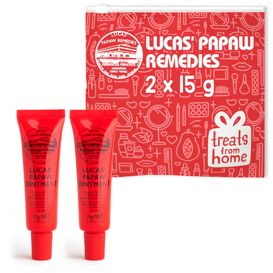 Treats from Home, Lucas Pawpaw Lip Ointment, Cream, Ointment for Lips & Dry Skin - Unique All Skin Types, All Gender- Any Season Gift Pack with 2 x Beauty and Personal Care Lucas Papaw