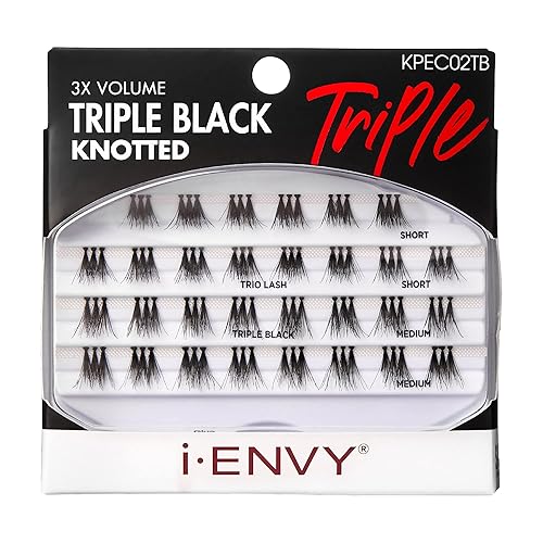 iENVY False Eyelashes Triple Black Knotted Individual Trio Lashes 3X Volume Reusable Eyelash Clusters (S/M) Beauty & Personal Care i•ENVY