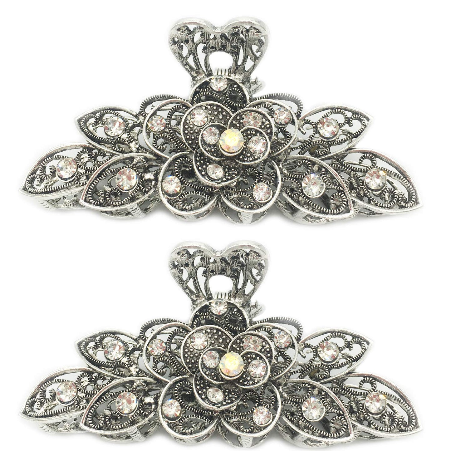 2 Pcs Women Retro Chic Rhinestone Alloy Fancy Hair Claw Jaw Clips Pins -Vintage Flowers Hair Catch Updo Grip Hair Accessories for Thick Hair Beauty & Personal Care Kukiwhy