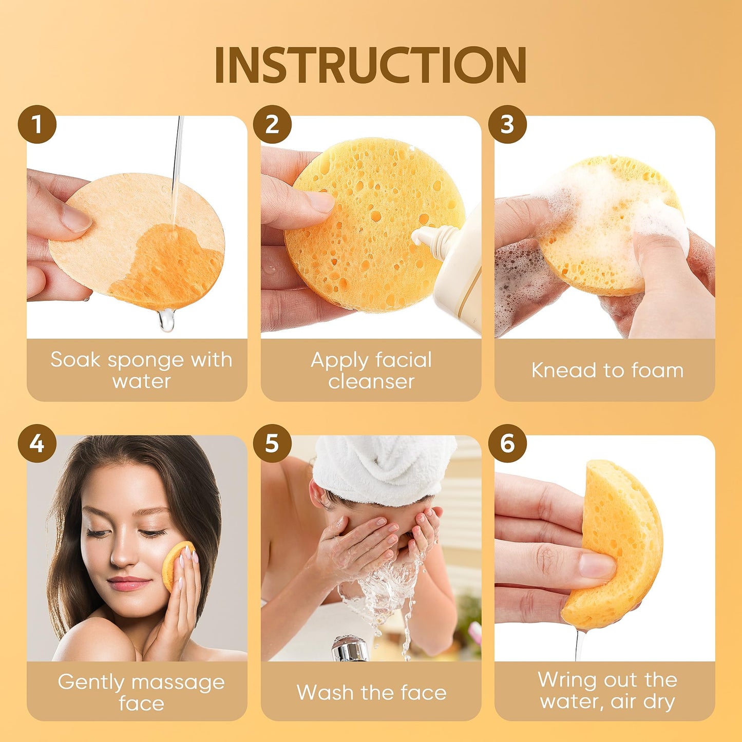 GAINWELL 50-Count Compressed, GAINWELL Cellulose, 100% Natural Cosmetic Spa Sponge for Facial Cleansing, Exfoliating Mask, Makeup Removal Beauty and Personal Care GAINWELL