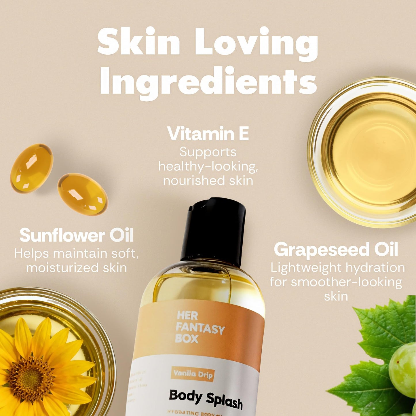 Her Fantasy Box | Body Splash Vanilla Drip Fragrance Oil - Warm Vanilla Sugar Scent with Creamy Cashmere & Sandalwood, Lightweight Hydrating Body Oil Beauty and Personal Care Her Fantasy Box