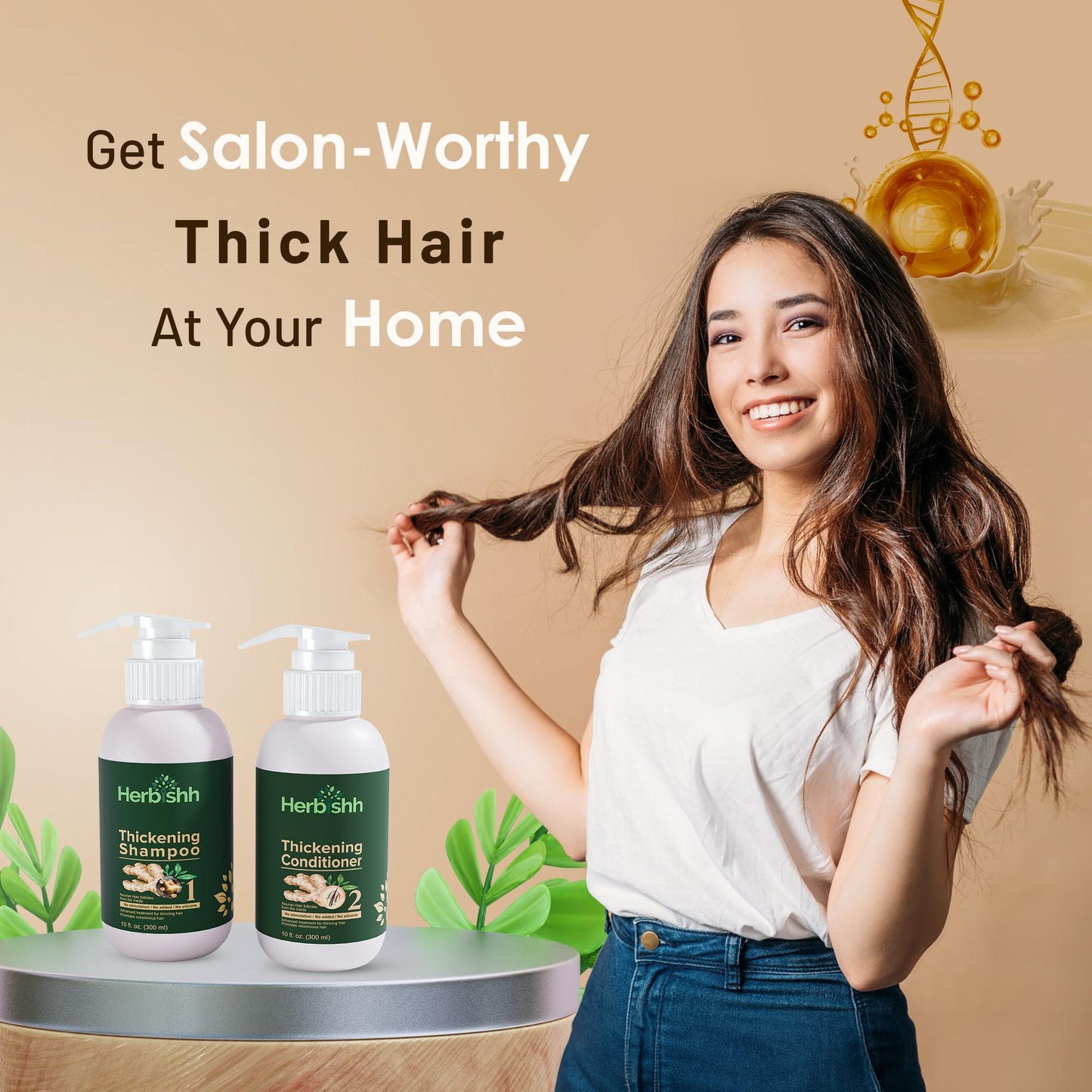 Herbishh Ginger Extract Thickening Shampoo and Hair Conditioner for Hair Thickening, Suitable for All Type Hair, Sulphates & Parabens Free 10fl. oz Beauty & Personal Care Herbishh