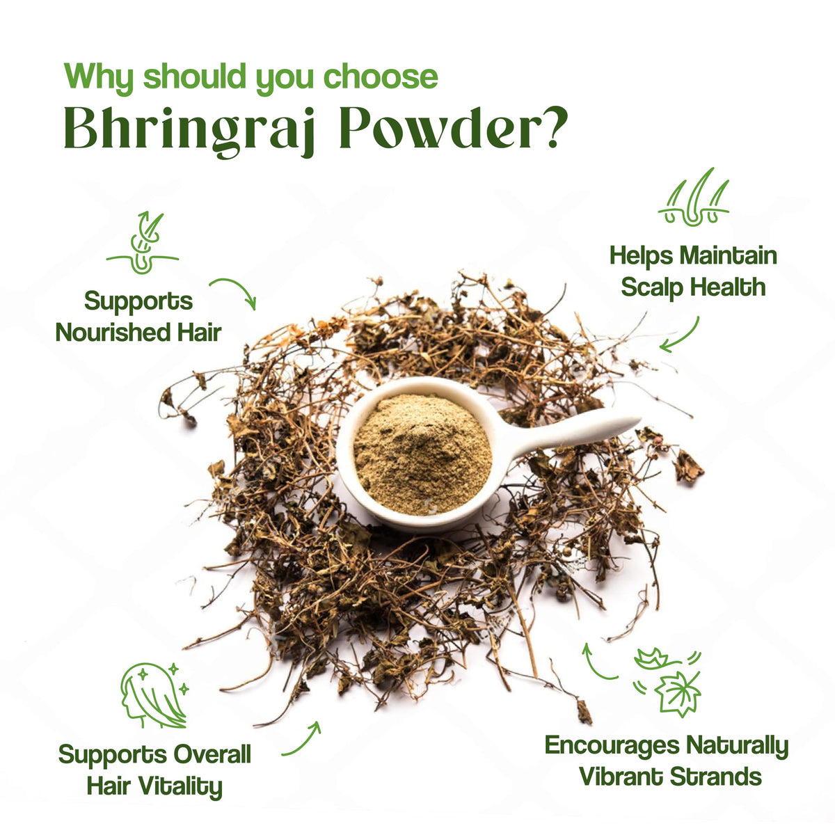 H&C Natural Bhringraj Powder for Hair (227g / 0.5 LB/ 08 oz) - Hair Growth Rejuvenator from Indian Ayurveda