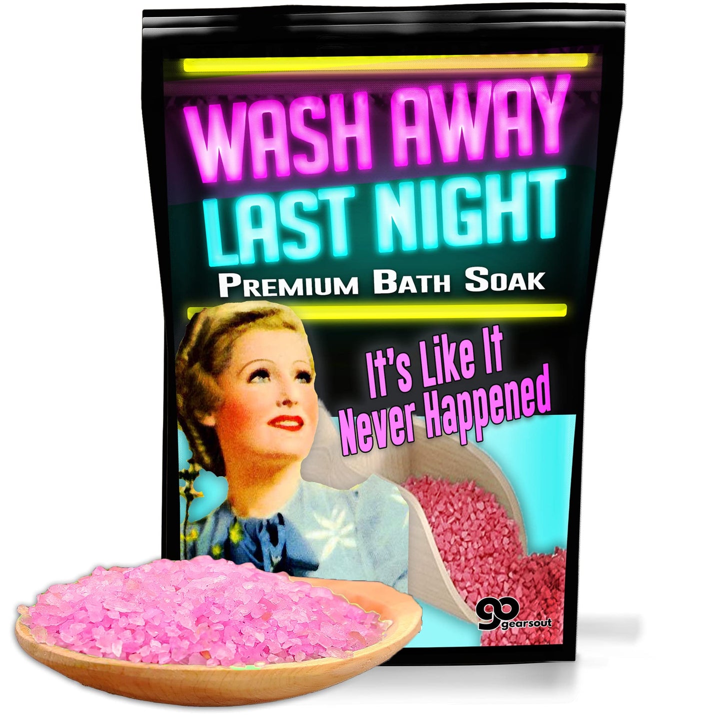 Gears Out Pink Bath Salt Luxury Bath Soak - Wash Away Last Night - Funny Girlfriend Gifts for Best Friends - Mediterranean Sea Salts - Ladies Night Beauty and Personal Care Gears Out