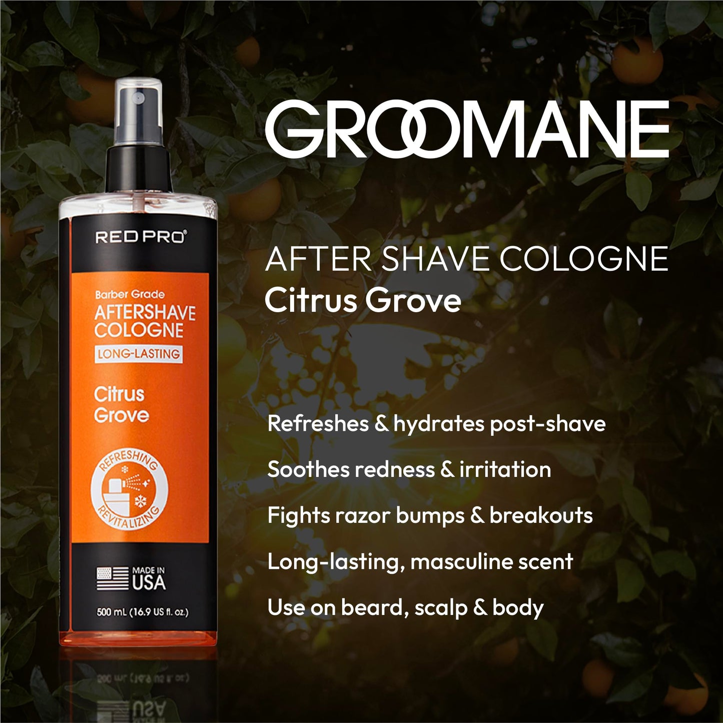 RED Pro GROOMANE Cooling Aftershave Cologne for Men, Barber-Grade Post-Shave Splash, Long-Lasting Scent, Soothes with Aloe, Fast-Drying, Tone Skin Beauty and Personal Care RED Pro