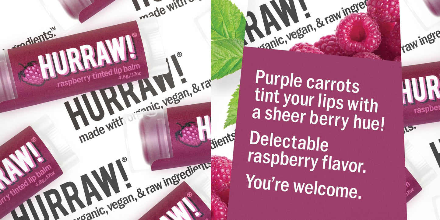 Hurraw! Raspberry Tinted Lip Balm, 3 Pack: (Sheer Berry Tint) Organic, Certified Vegan, Cruelty and Gluten Free. Non-GMO, 100% Natural Ingredients. Beauty & Personal Care HURRAW!