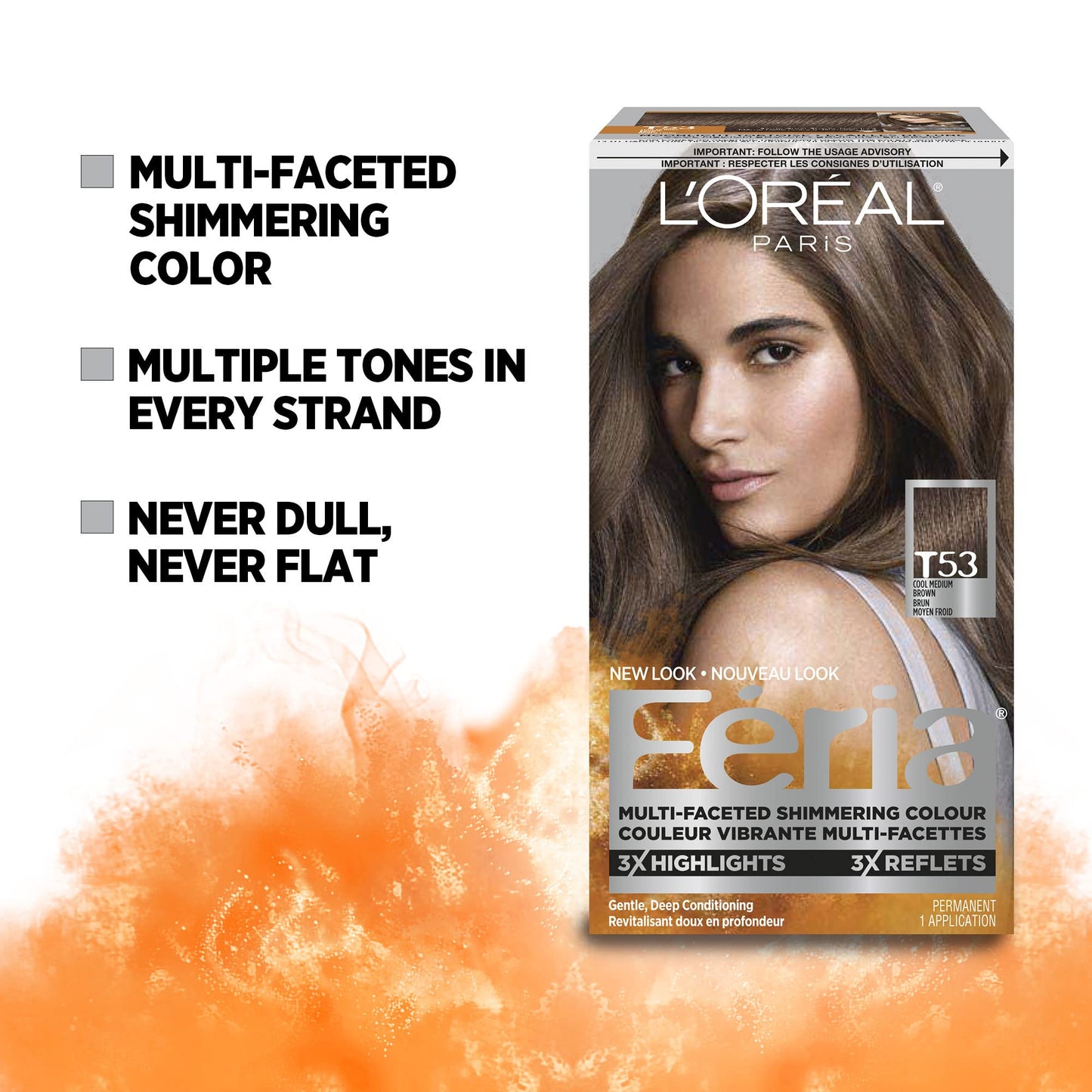 L'Oreal Paris Feria Multi-Faceted Shimmering Permanent Hair Color, T53 Moonlit Tortoise (Cool Medium Brown), Pack of 1, Hair Dye Beauty & Personal Care L'Oreal Paris