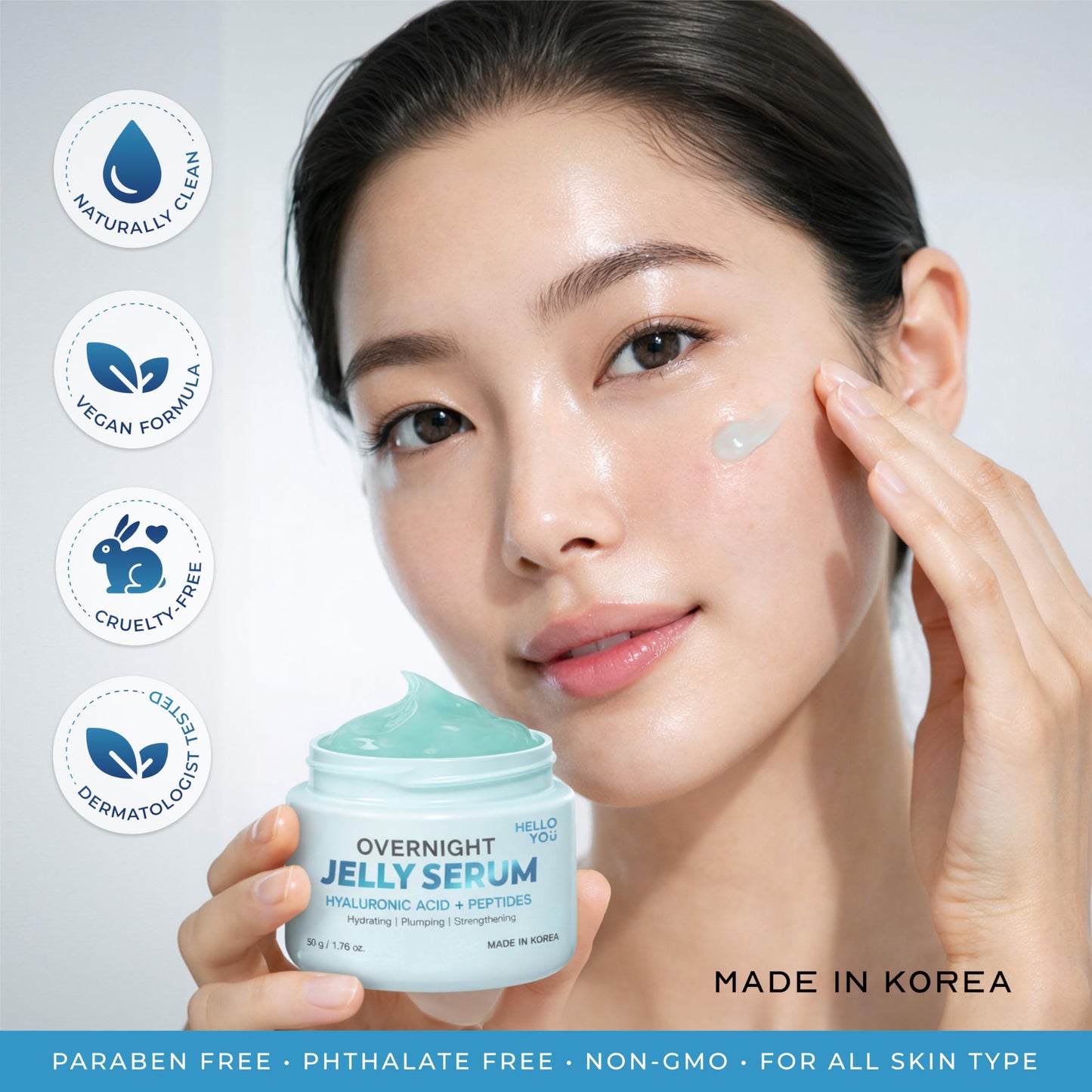 Hello You Hyaluronic Acid & Peptides Overnight Jelly Serum - Dermatologist Tested, Anti Aging, Korean Skin Care - Hydrating, Plumping Glow, 3-In-1 Beauty & Personal Care Hello You