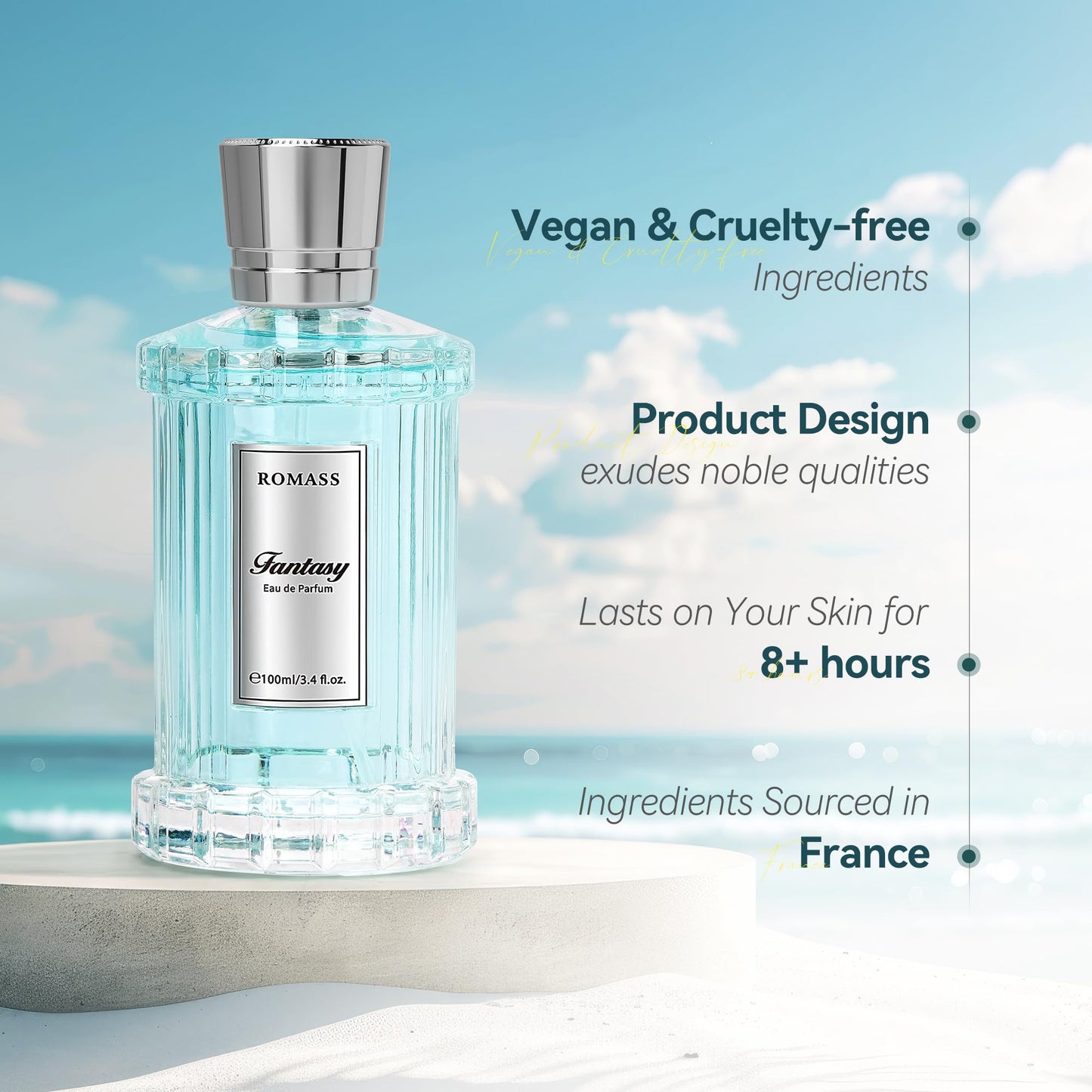ROMASS Fantasy Unisex Eau de Parfum | Exotic Floral Woody Amber Fragrance with Orange Blossom, Jasmine, Rose, Vanilla & Cedar | 100ml/3.4oz Beauty & Personal Care ROMASS