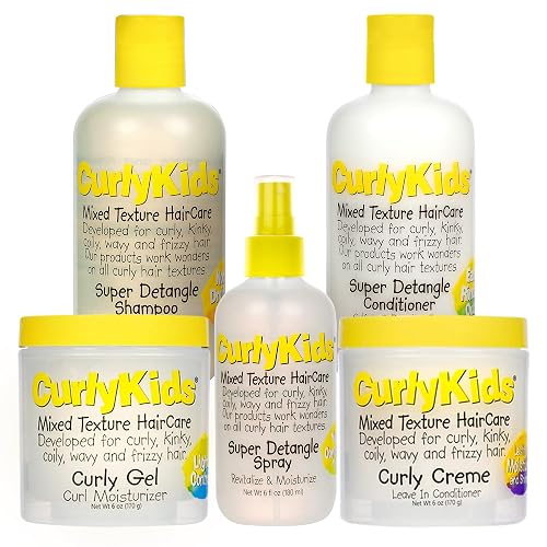 CurlyKids Super Detangle Spray Bundle with Hair Detangler Spray, Kids Shampoo, Conditioner, Gel & Creme for Curly, Frizzy, & Wavy Hair | Sulfate Beauty & Personal Care CurlyKids