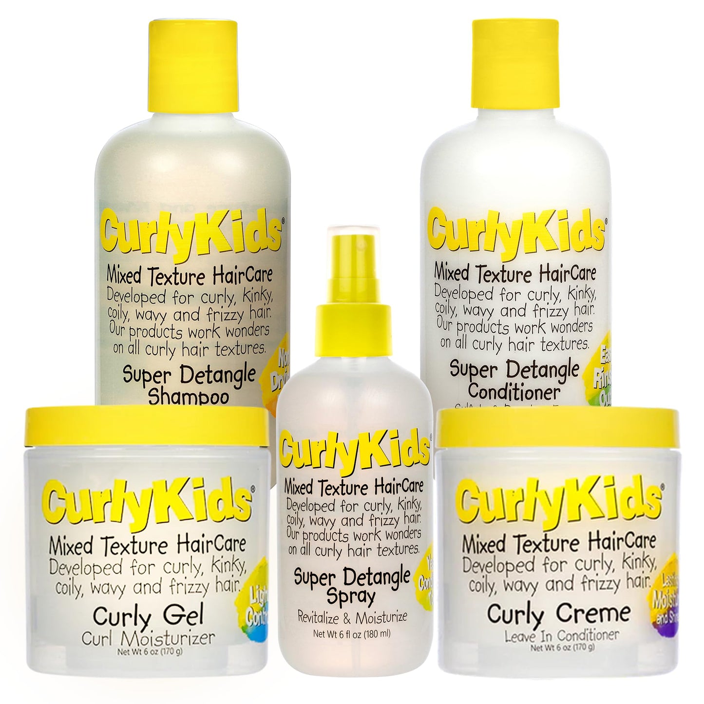 CurlyKids Super Detangle Spray Bundle with Hair Detangler Spray, Kids Shampoo, Conditioner, Gel & Creme for Curly, Frizzy, & Wavy Hair | Sulfate Beauty & Personal Care CurlyKids