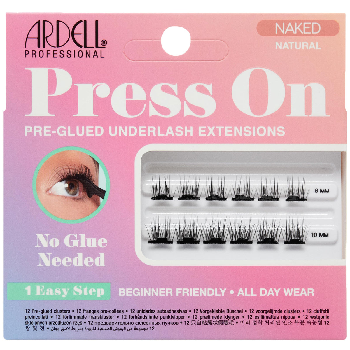 Ardell Naked Press On Lashes Underlash Extensions - Pre-Glued Natural Cluster Lashes, No Glue Needed Self Adhesive Eyelashes for All Day Wear, 12 Lash