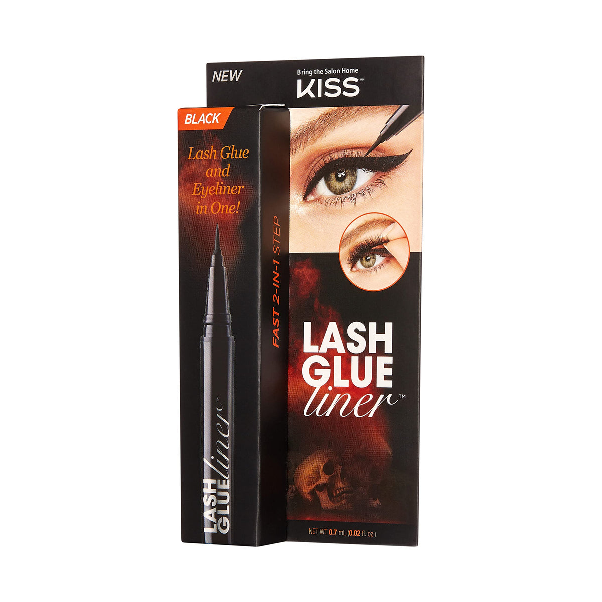 KISS Lash GLUEliner, 2-in-1 Felt-Tip Eyeliner and Lash Adhesive, Long Lasting Wear, Can Be Used With Strip Lashes and Lash Clusters, Net Wt. 0.7 mL Beauty & Personal Care KISS
