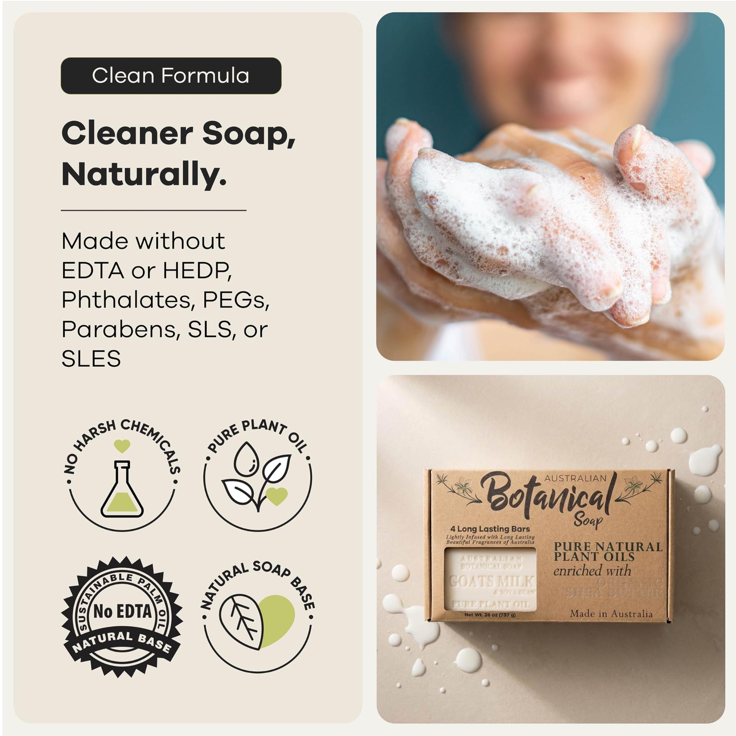 Australian Botanical Soap 6.5 OZ Pack of 4, Goat Milk Soap Bars with Soya Bean Oil, Enriched with Organic Shea Butter, Suitable for All Skin Types Beauty & Personal Care Australian Botanical Soap