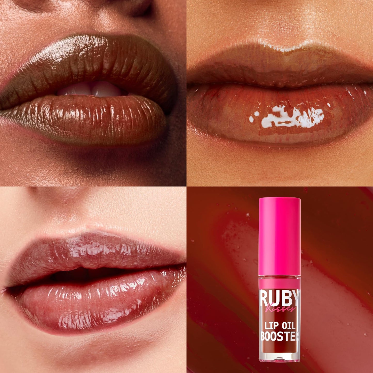 Ruby Kisses Lip Oil Booster, Hydrating Lip Gloss with Nourishing Natural Oil Blend, Jumbo Wand for Easy Application, Non-Sticky Formula (Chocolate) Beauty & Personal Care Ruby Kisses
