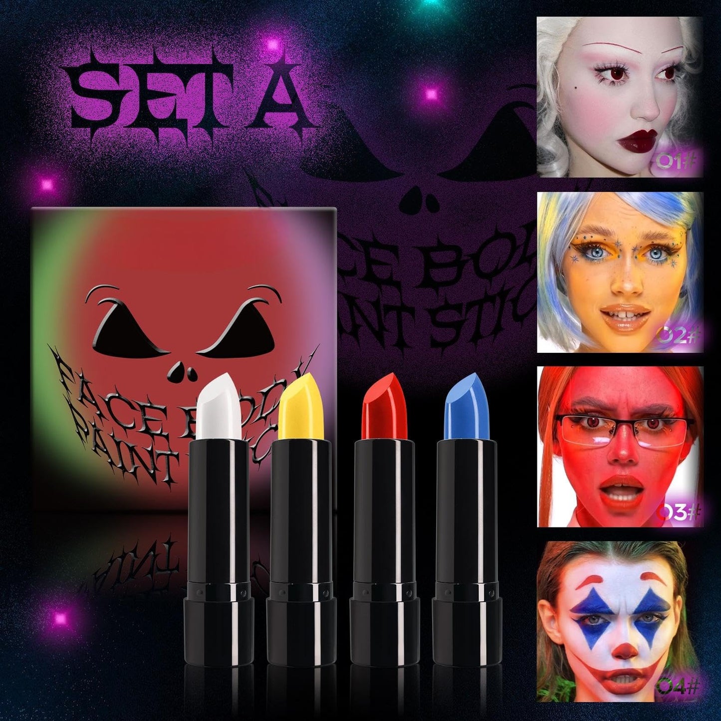 Halloween Face Paint Kit, 4 Colors Lipstick Set?Water-Based Non-Toxic Makeup for Face & Body | Easy Wash Off for Costume Parties, Kids, Adults Beauty & Personal Care iACen