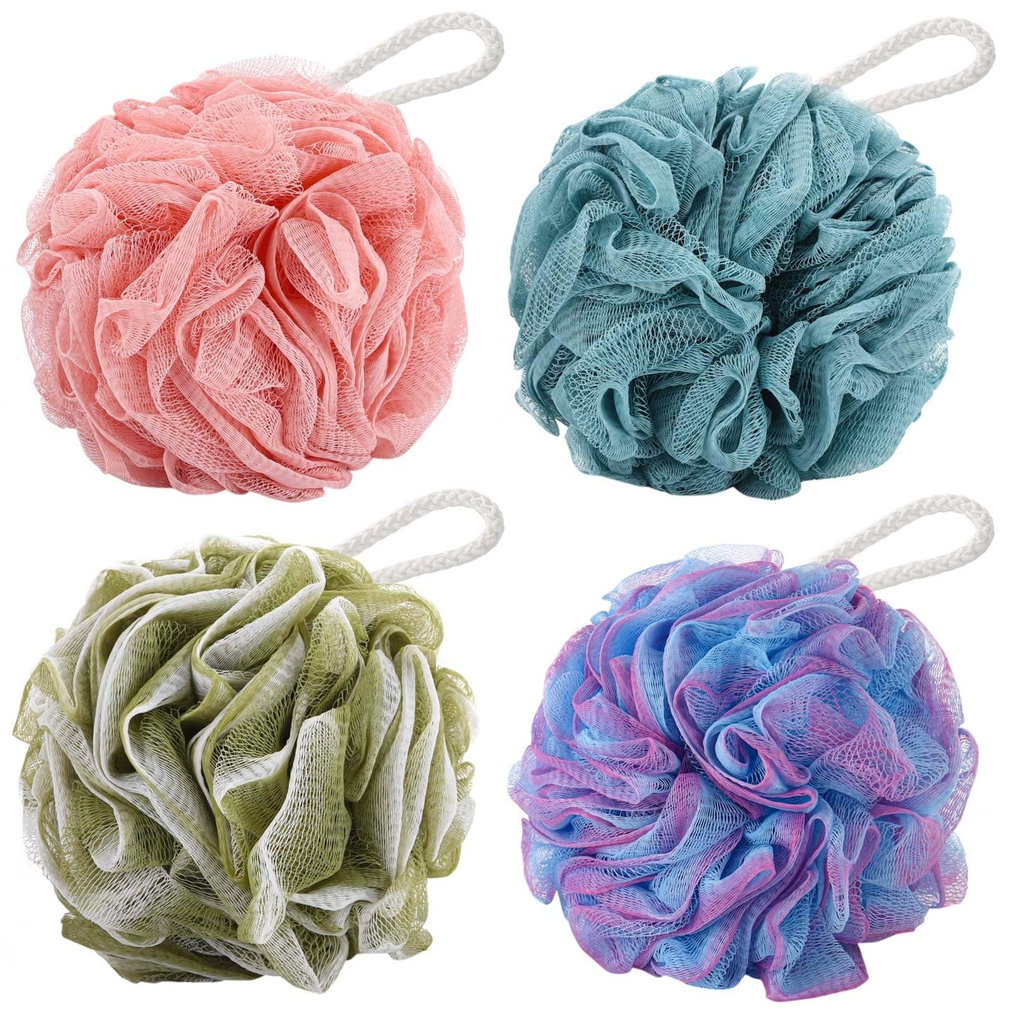 BTYMS 4Pcs Loofah Sponge 60g/pc Bath Puffs Shower Scrunchies Mesh Pouf for Shower Beauty & Personal Care BTYMS