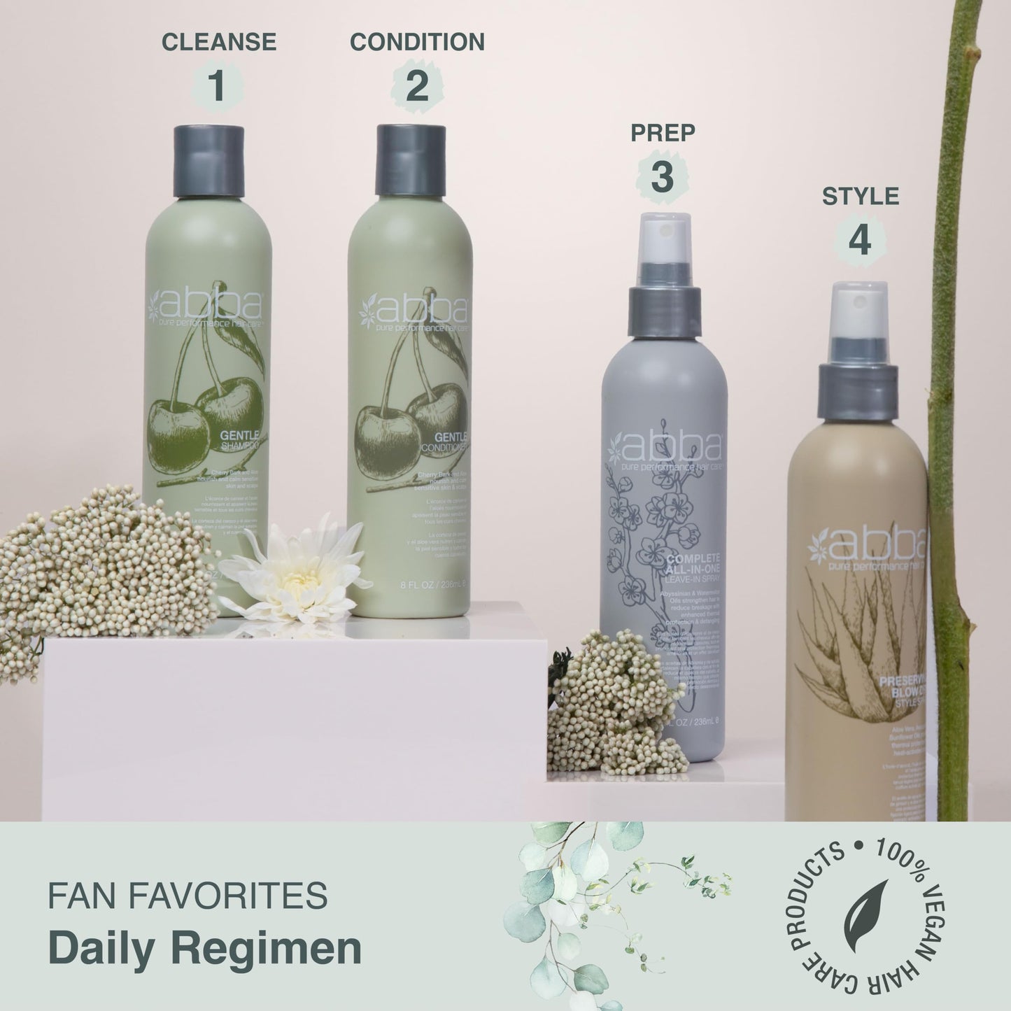 ABBA - Pure Gentle Shampoo & Conditioner Soothing & Nourishing Value Duo Set - Cherry Bark & Aloe, 32 fl oz Each Beauty & Personal Care ABBA