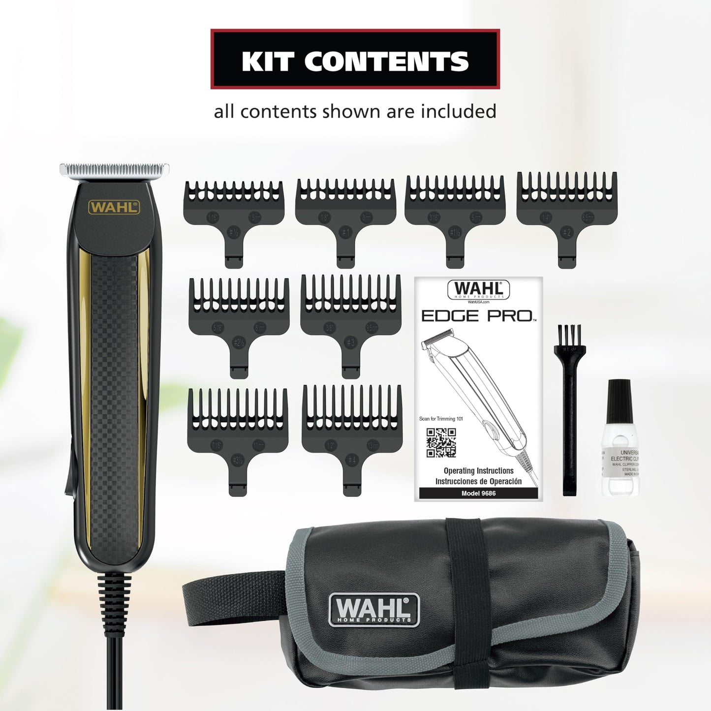 Wahl Edge Pro Bump Free Corded Beard Trimmer for Men Touch Up Trimmer & Grooming Detailer Kit - Perfect for Edging Beards, Mustaches, Hair, & Stubble Beauty and Personal Care Wahl