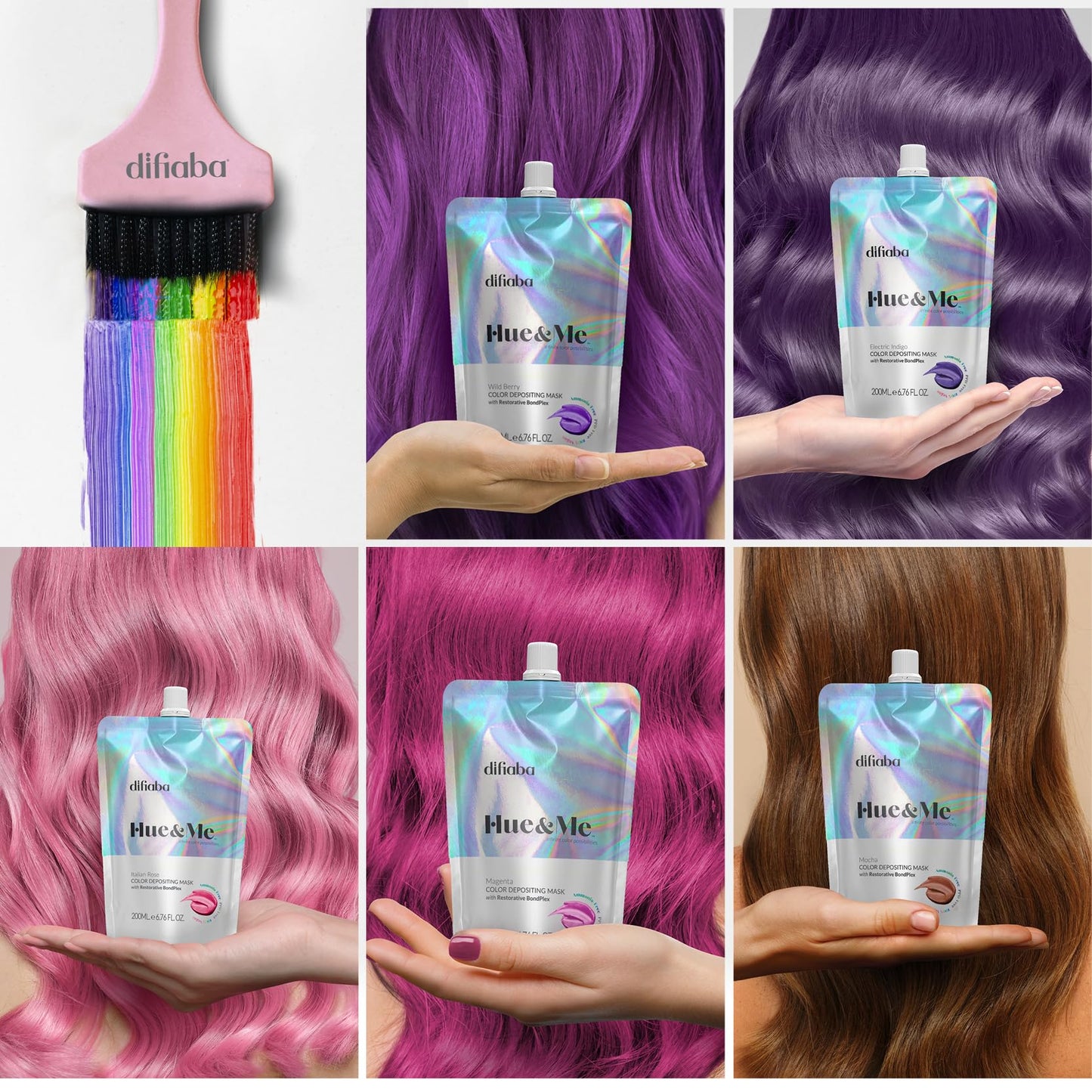 DIFIABA Hue & Me Color Depositing Conditioner - Temporary Hair Dye of Fantasy Colors - Hydrating Color Depositing Hair Mask with BondPlex - 6.76 oz Beauty & Personal Care Difiaba