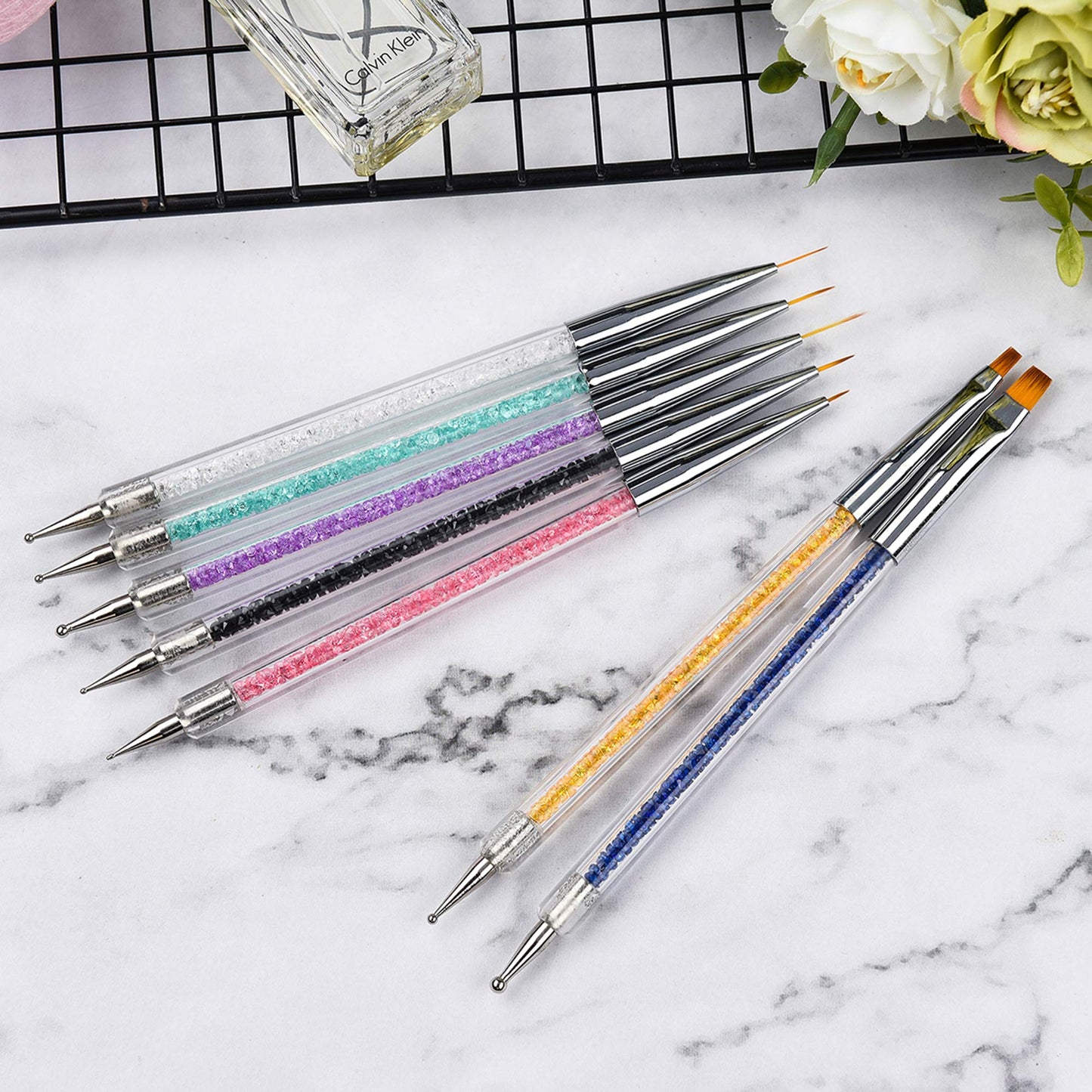 Mcduyant 8 Pieces Designs Brushes for Nail Art Resin Palette Gel Design Nail Art Dotting Tools Nail Gel Painting Brush Mixing Palette Nail Art Beauty & Personal Care Mcduyant