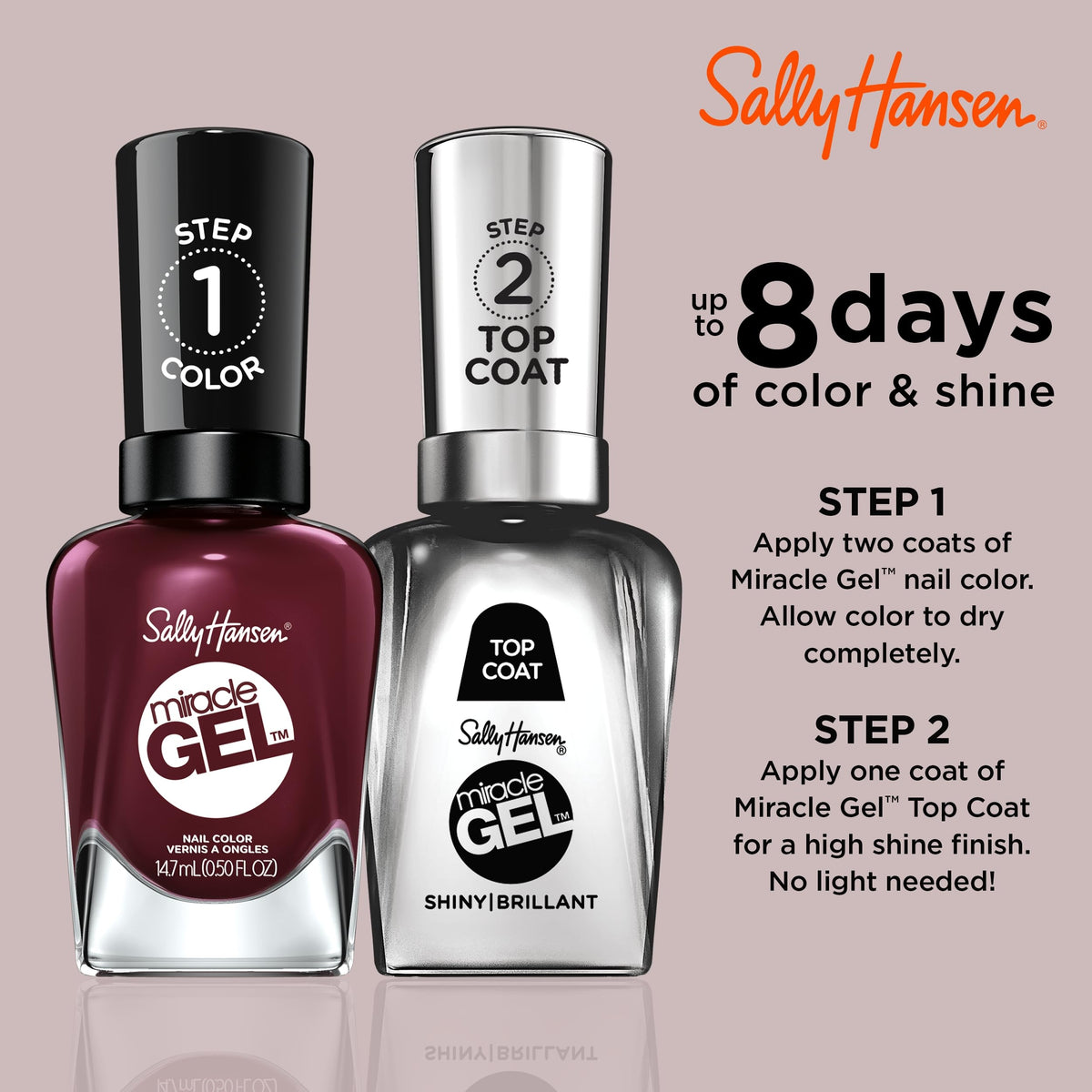 Sally Hansen Miracle Gel Salon Quality Nail Polish | Gel-Like Formula, Two-Step System, No UV Light Needed, Long Lasting | Opaque, Glossy | 479 Wine Beauty & Personal Care Sally Hansen