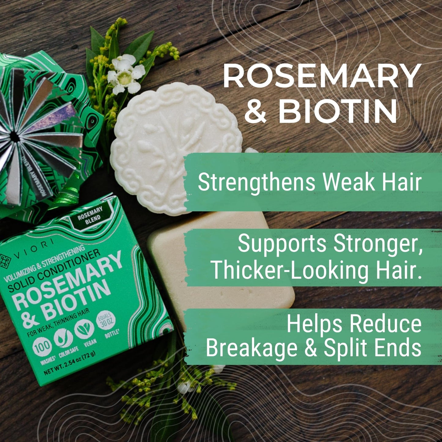 Viori Rosemary Shampoo Bar and Conditioner Set with Biotin - Rice Water Solid Hair Bars for Thinning Hair - Strengthening, Shine, Scalp Care - Plastic Beauty & Personal Care Viori