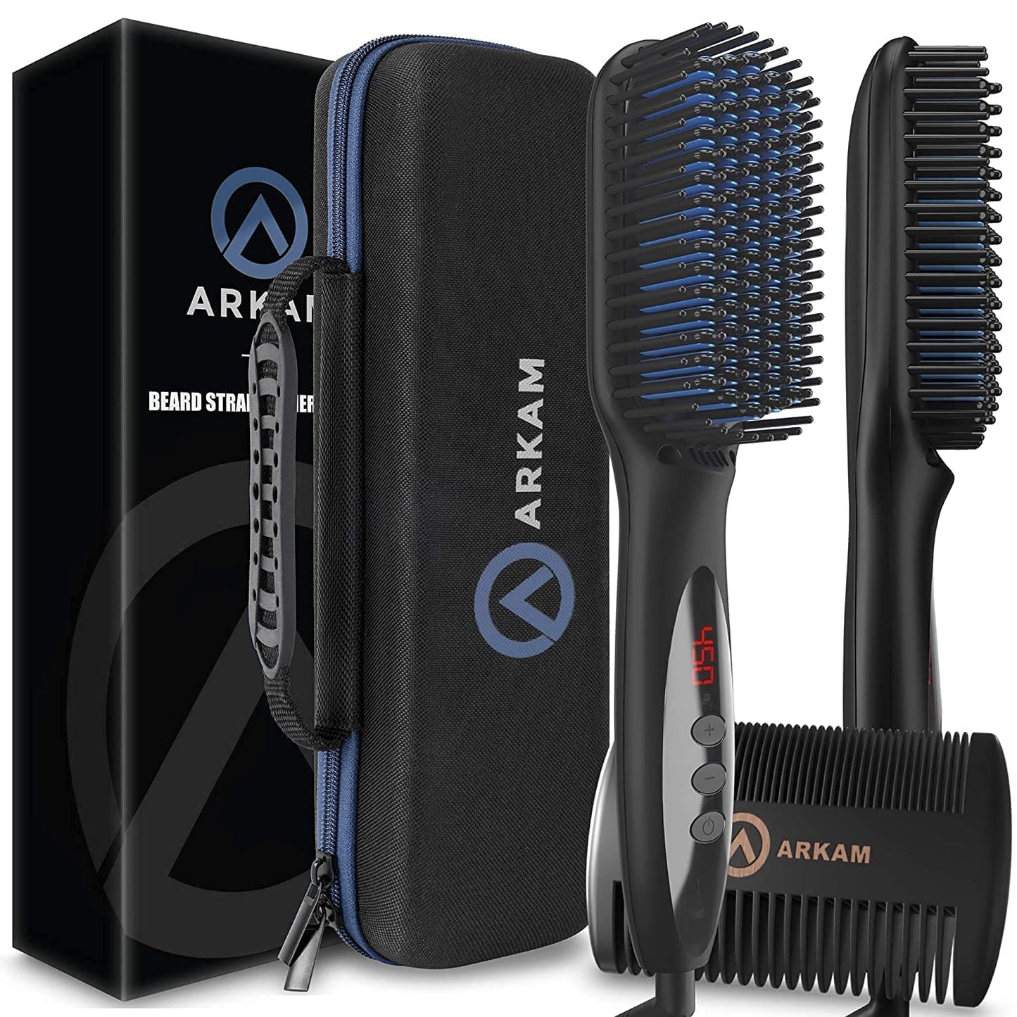 Arkam Beard Straightener for Men -Premium Heated Beard Brush Kit w/Anti-Scald Feature, Dual Action Hair Comb and Hard Shell Travel Case for Medium Beauty and Personal Care Arkam