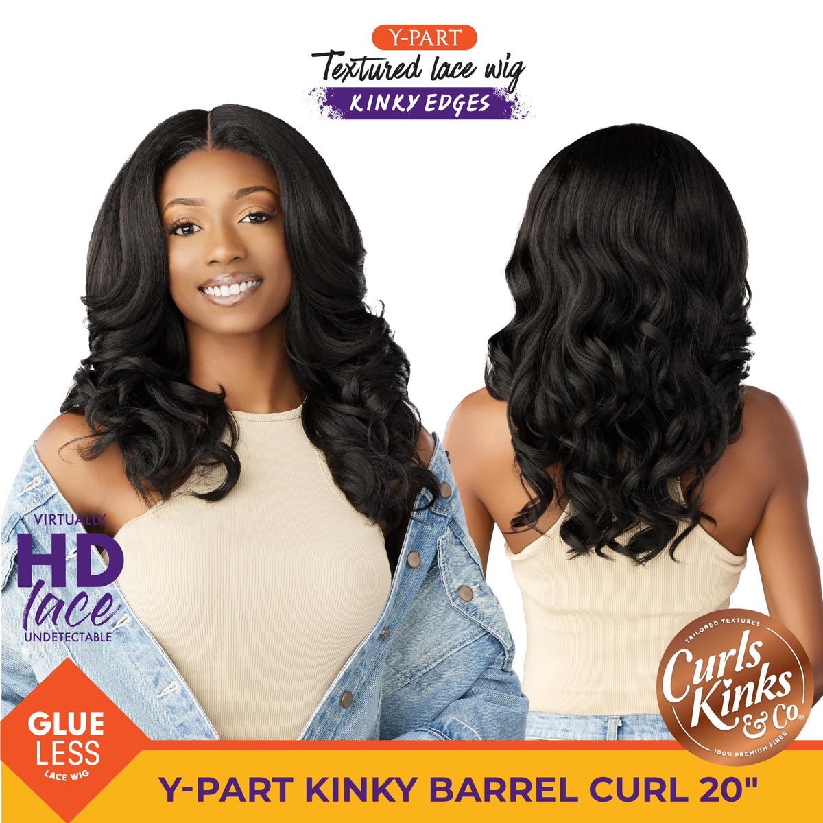 Sensationnel CKCO Kinkyedges Wig-Kinky Barrel Curl 20 Inch, 1 JETBLACK