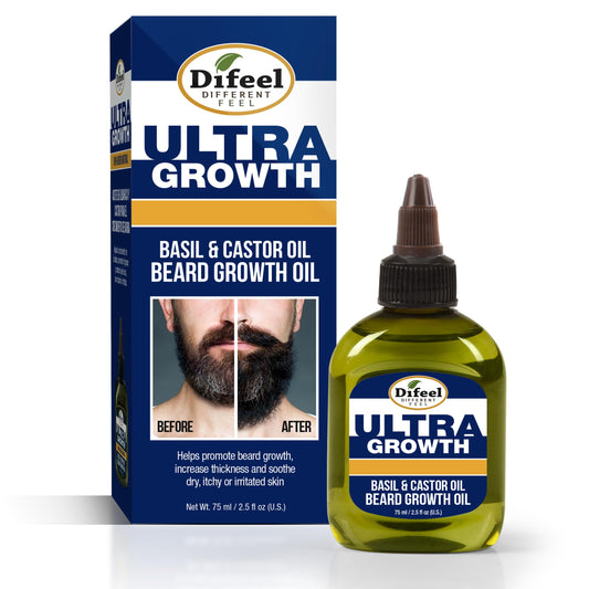 Difeel Mens Ultra Growth Basil and Castor Beard Oil 2.5 oz. - Natural Beard Oil for Hair Growth Beauty & Personal Care Difeel