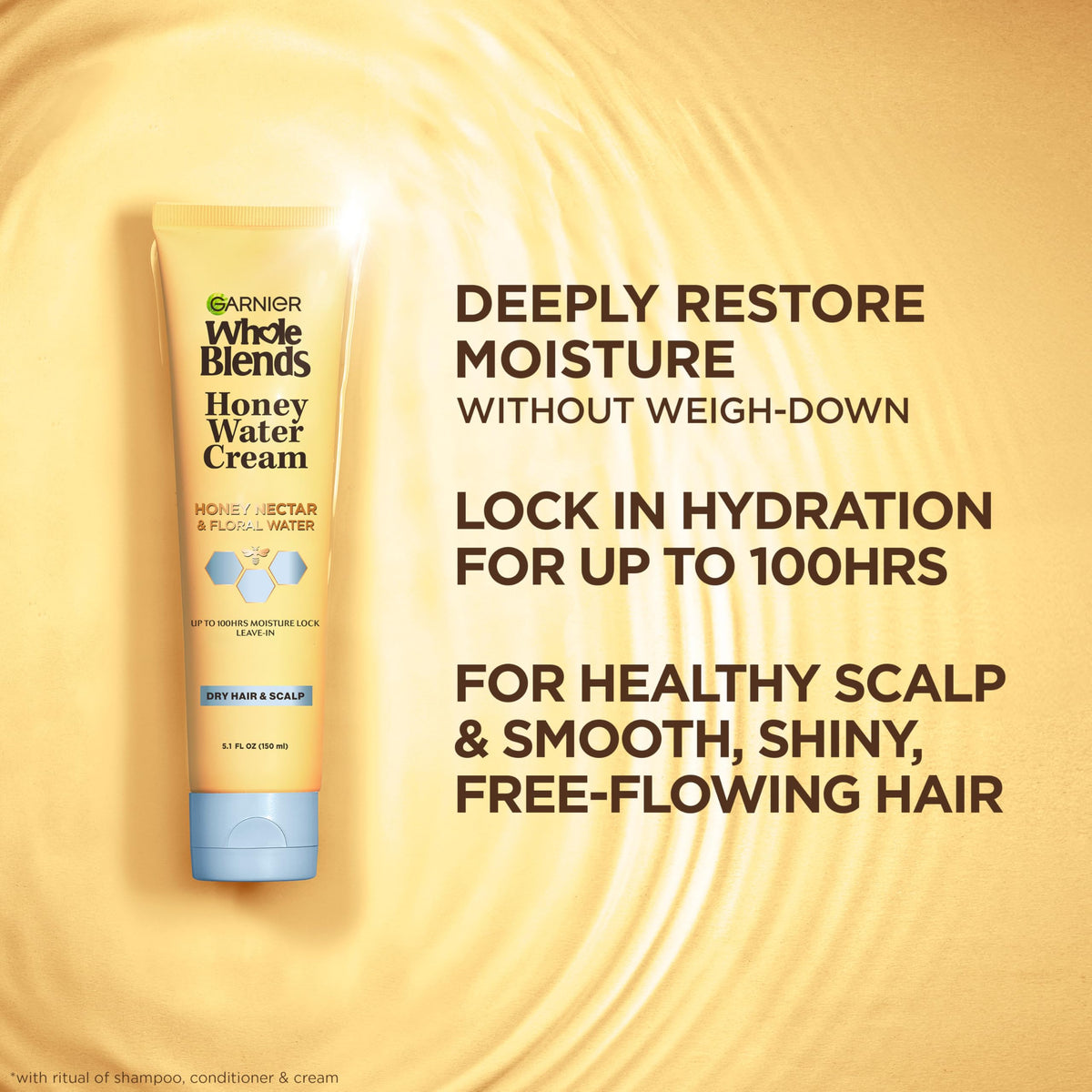 Garnier Whole Blends Honey Water Cream, 100 Hours Moisture Lock, Dry Hair, Scalp, Honey Nectar and Floral Water, Pack of 2