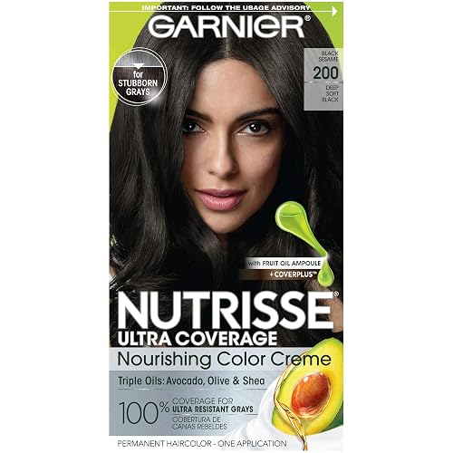 Garnier Nutrisse Ultra Coverage Hair Color, Deep Soft Black Hair Dye (Black Sesame) 200, Pack of 1 Beauty & Personal Care Garnier