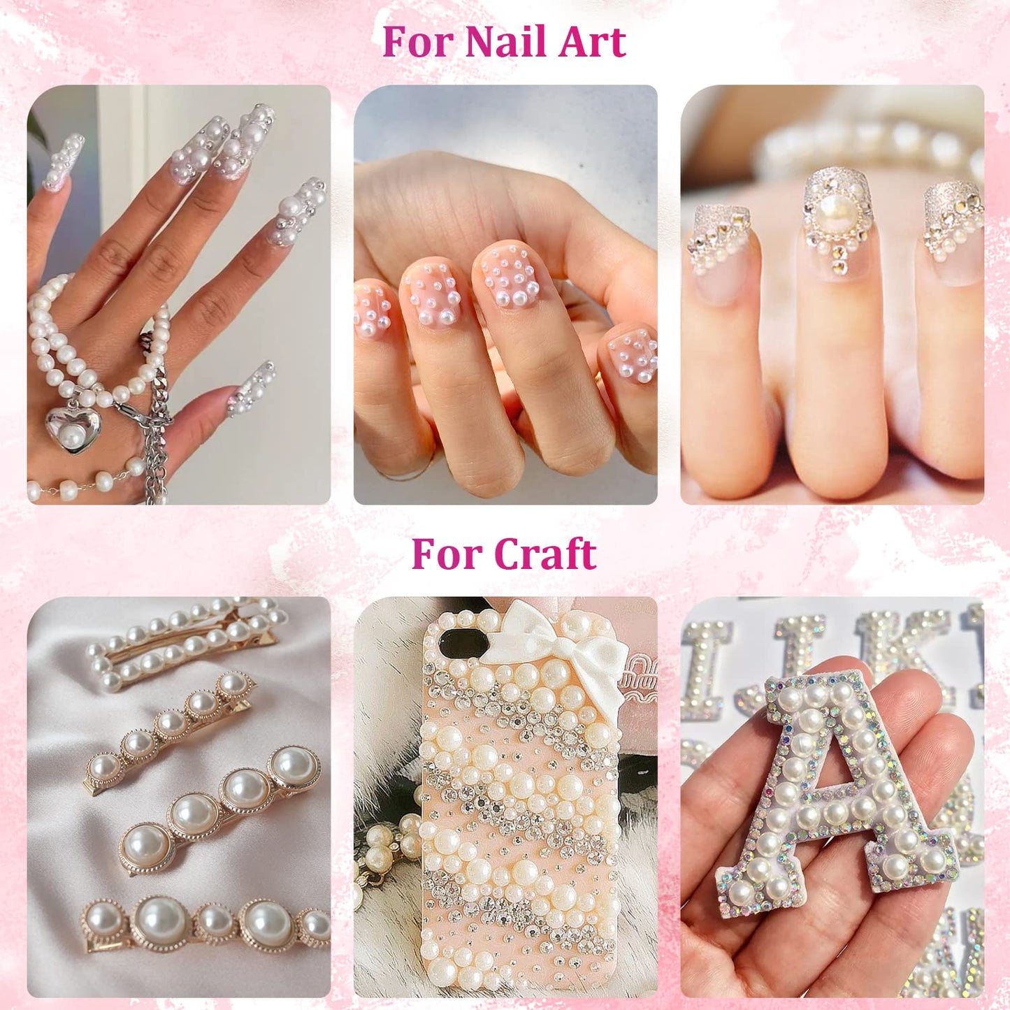2700 Pcs Flat Back Pearls Kits, 1 Box of Flatback White+1 Box of Beige Small Half Round Pearls with Pickup Pencil and Tweezer for Nail Art Face Makeup Beauty & Personal Care BELLEBOOST