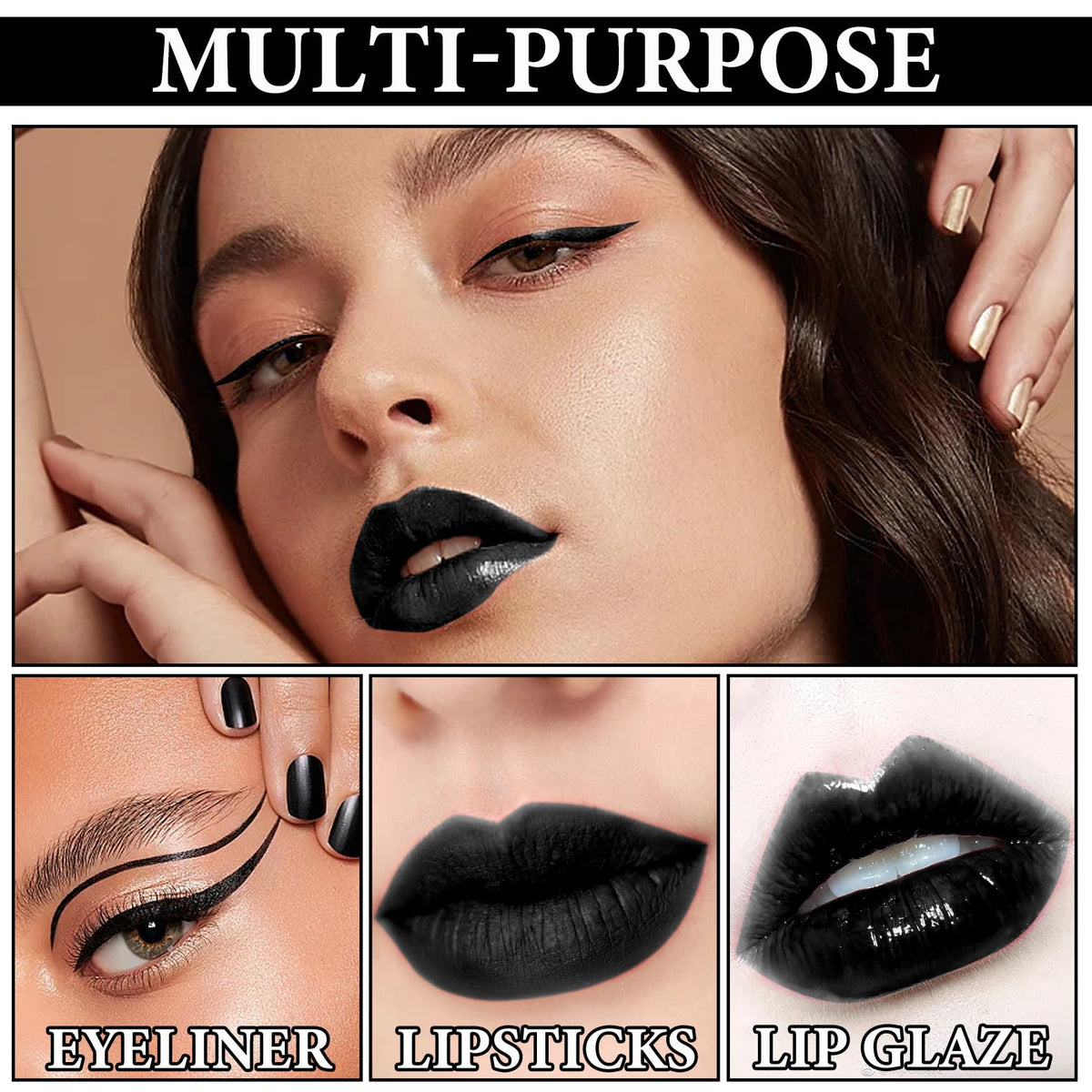 Black Matte Liquid Lipstick,3 in 1 Black Lip Liner and Lipstick Set,Matte Lip Gloss Long Lasting Moisturizing Velvet Lipgloss Make Up Gift Set Cosplay Beauty & Personal Care BKPPLZP